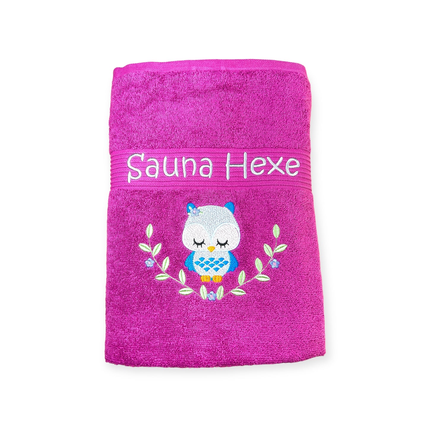 Eulen Handtuch mit Name Sauna Wellness Duschtuch Saunatuch Geschenk Kinder