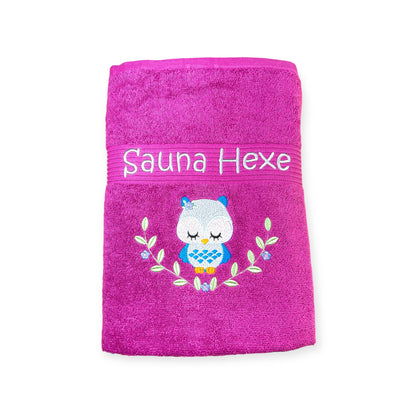 Eulen Handtuch mit Name Sauna Wellness Duschtuch Saunatuch Geschenk Kinder