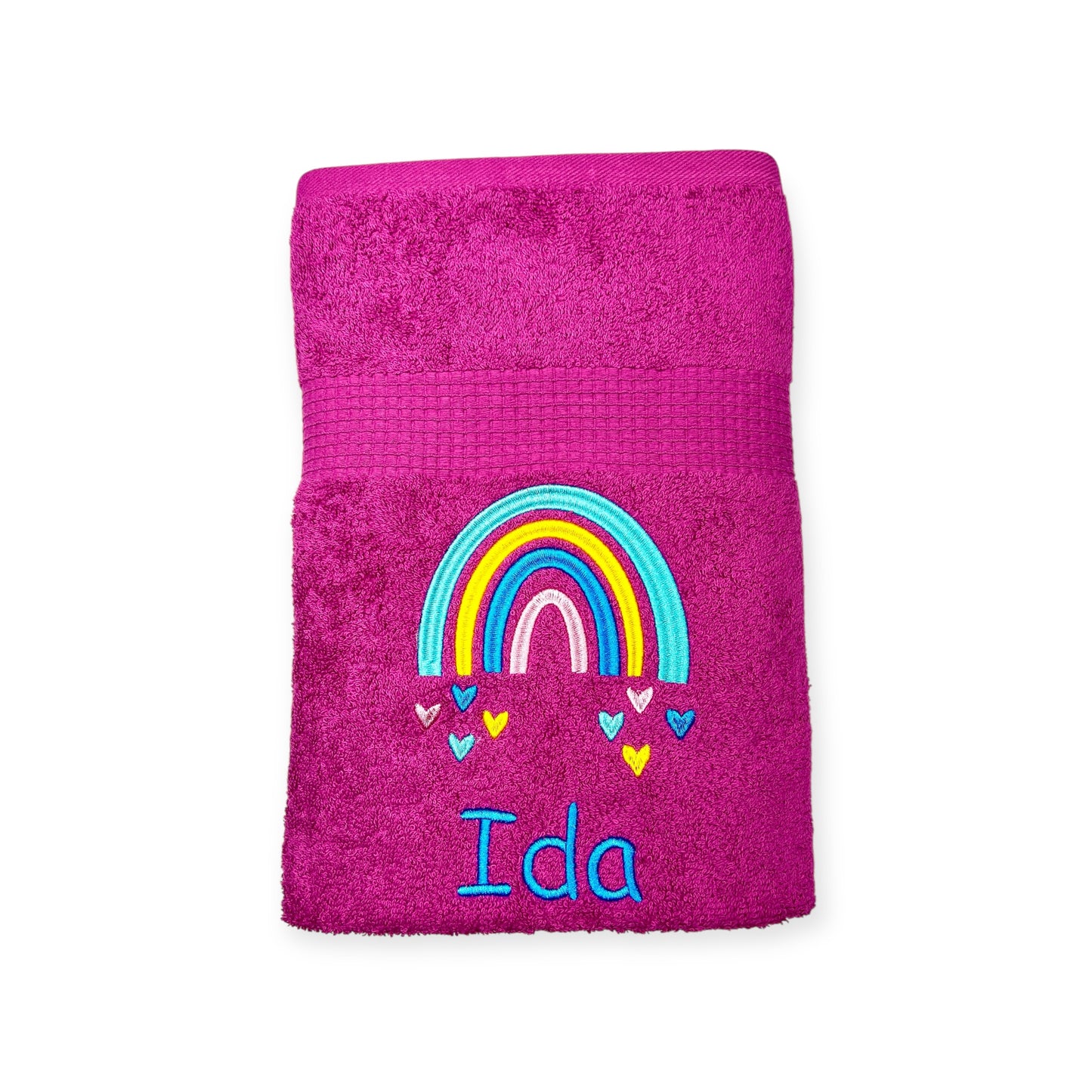 Regenbogen Handtuch mit Name bestickt, Duschtuch, Kindergarten, Sport