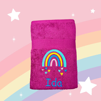 Regenbogen Handtuch mit Name bestickt, Duschtuch, Kindergarten, Sport