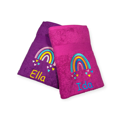 Regenbogen Handtuch mit Name bestickt, Duschtuch, Kindergarten, Sport