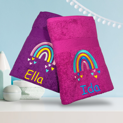 Regenbogen Handtuch mit Name bestickt, Duschtuch, Kindergarten, Sport