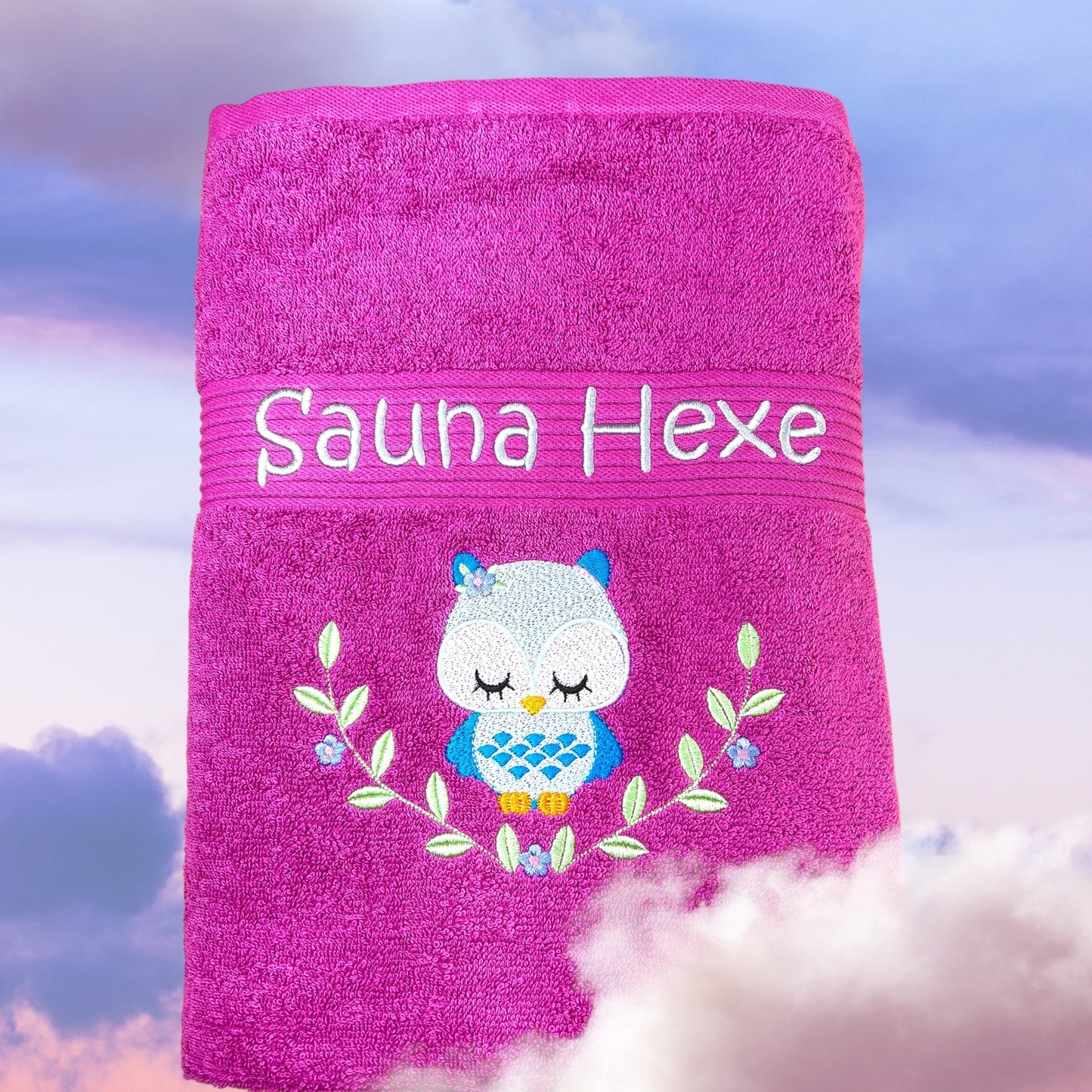 Eulen Handtuch mit Name Sauna Wellness Duschtuch Saunatuch Geschenk Kinder