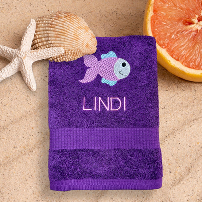 Fisch Handtuch mit Name, Handtuch, Sauna, Wellness, Duschtuch, Geschenk