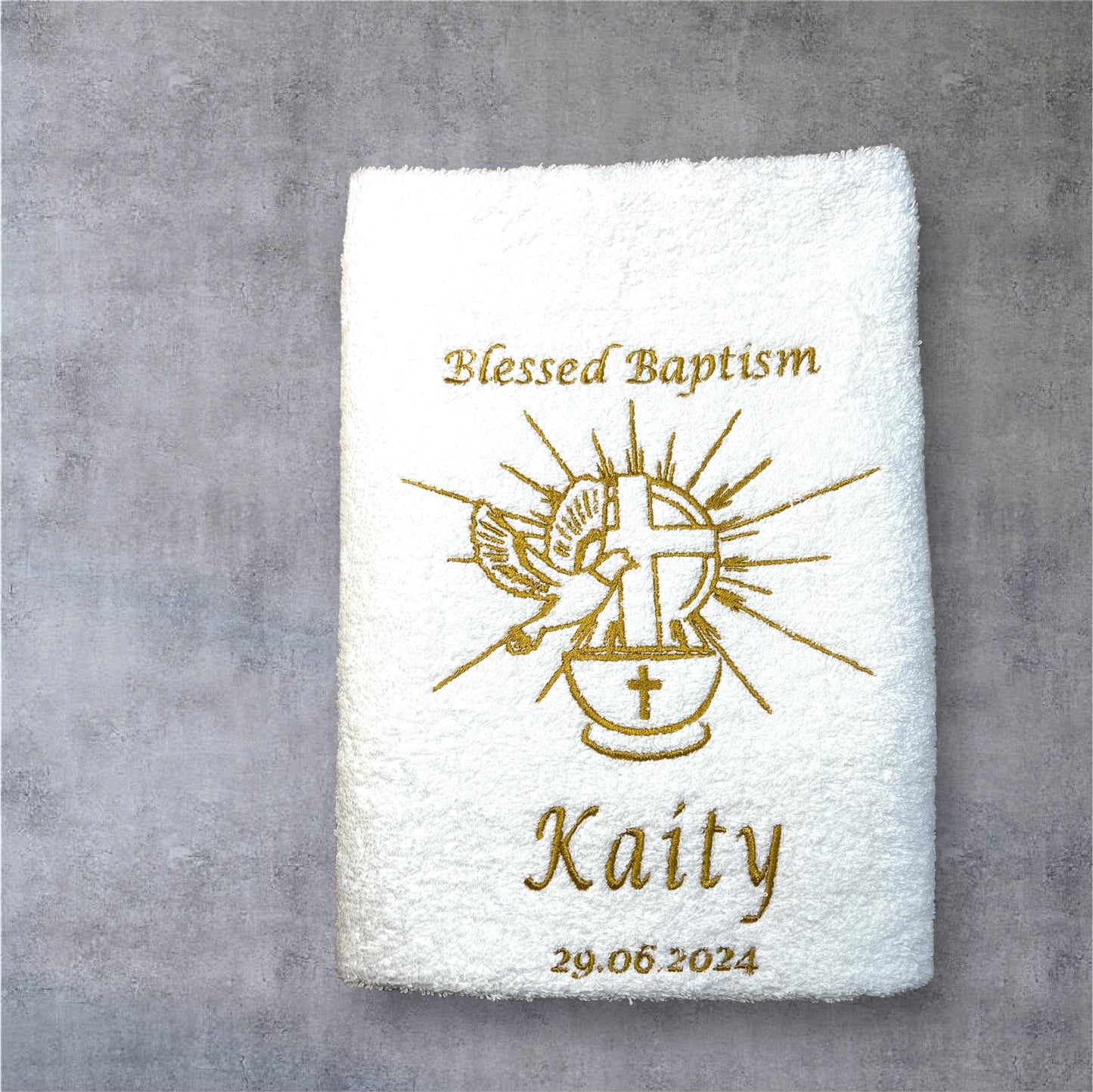 Blessed Baptism Handtuch mit Name und Datum, Sauna, Wellness, Duschtuch, Heilige Taufe