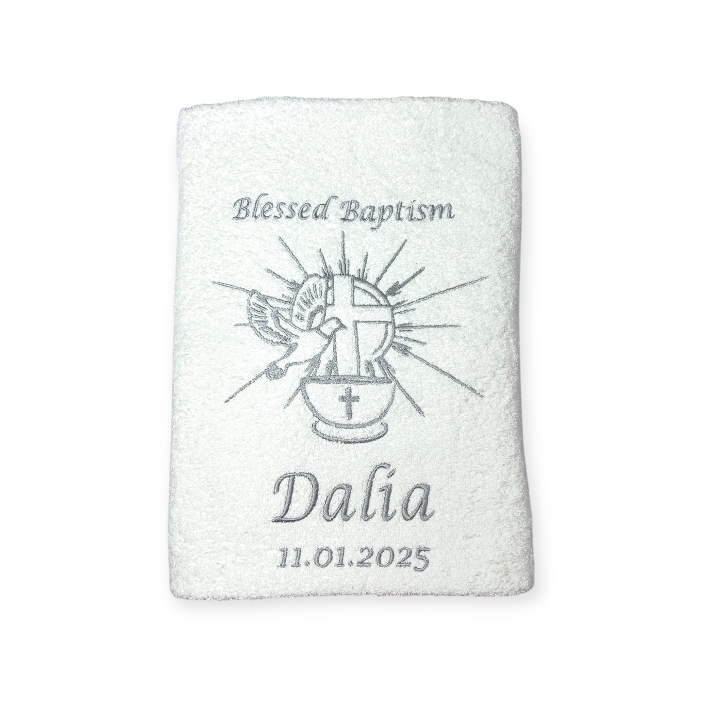 Blessed Baptism Handtuch mit Name und Datum, Sauna, Wellness, Duschtuch, Heilige Taufe