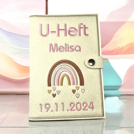 U-Heft Hülle mit Name und Geburtsdatum, Regenbogen, Geschenk fürs Baby