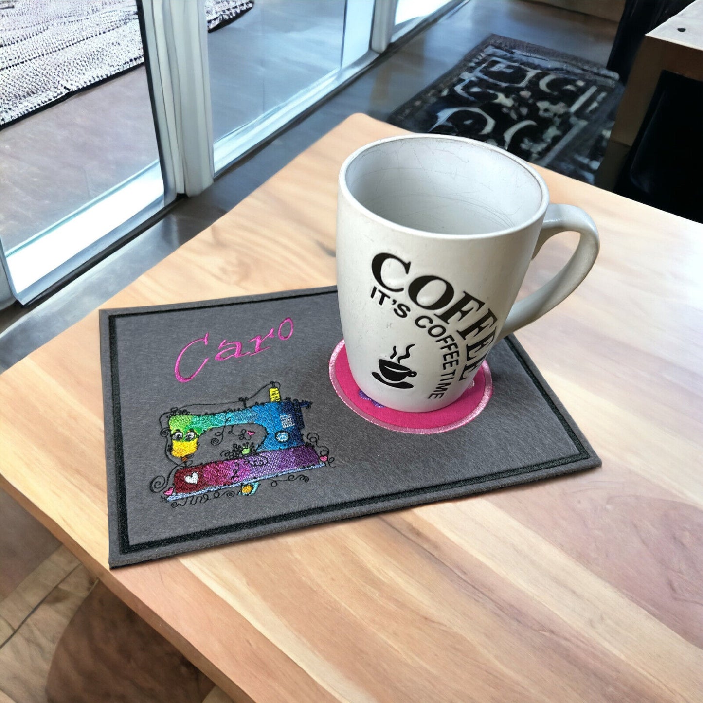 Tassenuntersetzer für Kaffee Nähmaschine zur Kaffeeeinladung Mug rug Becher